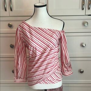 Nurdoe Red & White Tie Back One Shoulder Top